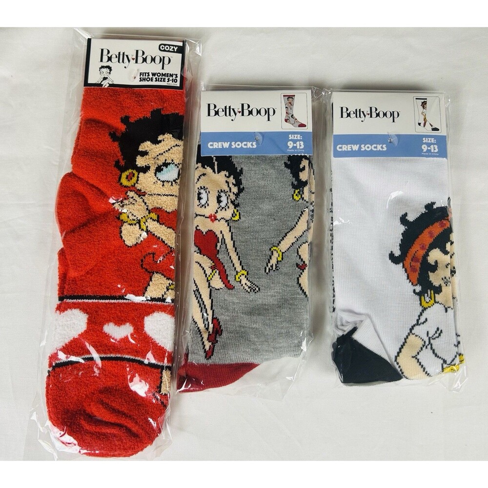Betty Boop Novelty Crew Socks Women's Size 9-13 &5-10 Colorful Fun Lot of 3 New